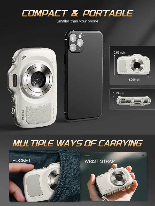 Alt view image 5 of 7 - True 4K Digital Camera with Beauty Mode, 64MP Vlogging Camera for Beginners,16X Zoom, Anti-Shake & Autofocus, 32GB Card, 120g Ultra Compact Portable Cameras for Photography (White)