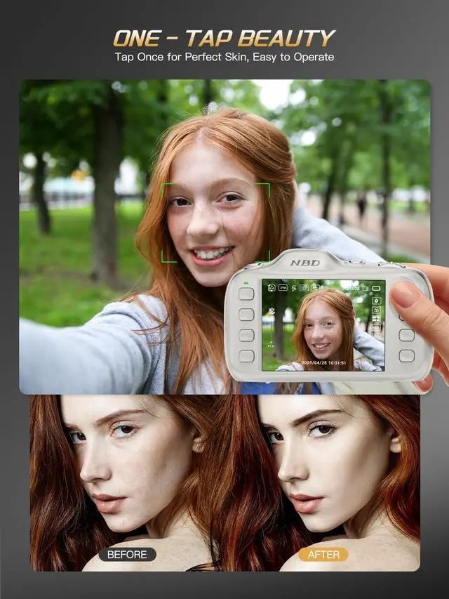 Alt view image 6 of 7 - True 4K Digital Camera with Beauty Mode, 64MP Vlogging Camera for Beginners,16X Zoom, Anti-Shake & Autofocus, 32GB Card, 120g Ultra Compact Portable Cameras for Photography (White)