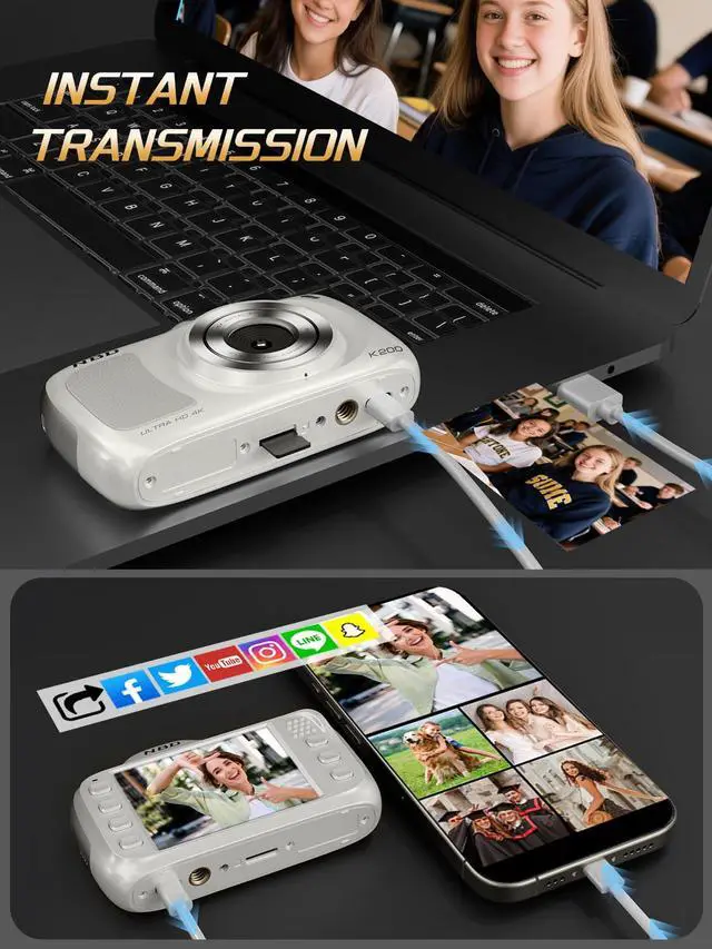 Alt view image 7 of 7 - True 4K Digital Camera with Beauty Mode, 64MP Vlogging Camera for Beginners,16X Zoom, Anti-Shake & Autofocus, 32GB Card, 120g Ultra Compact Portable Cameras for Photography (White)