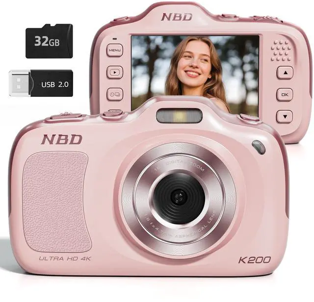 Main image of True 4K Digital Camera with Beauty Mode, 64MP Vlogging Camera for Beginners,16X Zoom, Anti-Shake & Autofocus, 32GB Card, 120g Ultra Compact Portable Cameras for Photography (Pink)