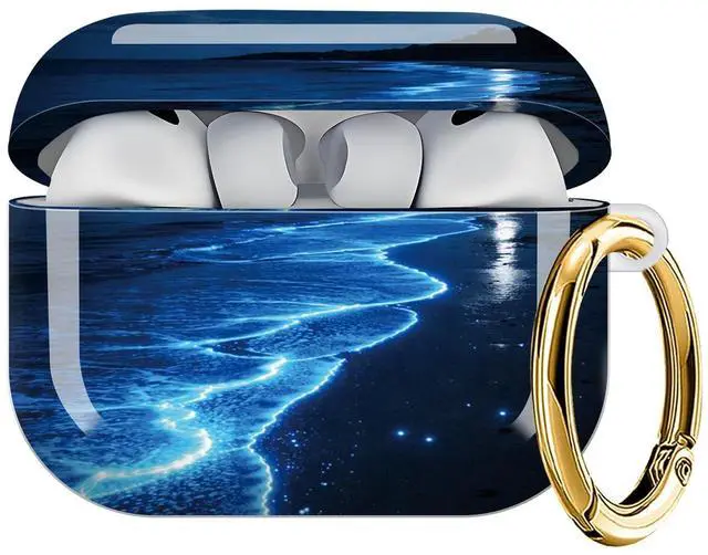 Main image of Case Compatible with AirPod Pro 3 2025, Cute Protective Cover with Keychain for AirPod Pro 3rd Generation, Full Protection Case for Women Girls(Glowing Ocean Waves Night Beach)
