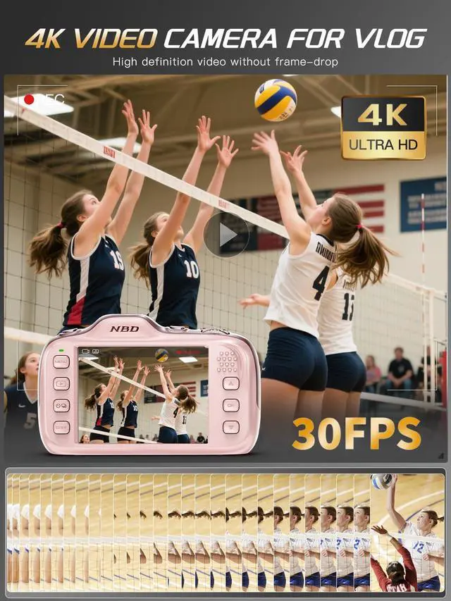 Alt view image 3 of 7 - True 4K Digital Camera with Beauty Mode, 64MP Vlogging Camera for Beginners,16X Zoom, Anti-Shake & Autofocus, 32GB Card, 120g Ultra Compact Portable Cameras for Photography (Pink)