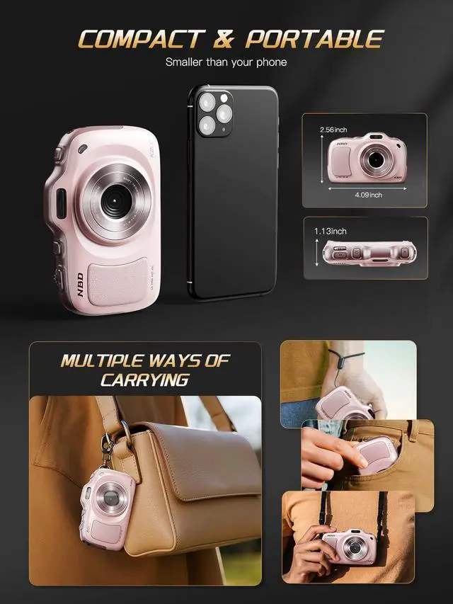 Alt view image 5 of 7 - True 4K Digital Camera with Beauty Mode, 64MP Vlogging Camera for Beginners,16X Zoom, Anti-Shake & Autofocus, 32GB Card, 120g Ultra Compact Portable Cameras for Photography (Pink)