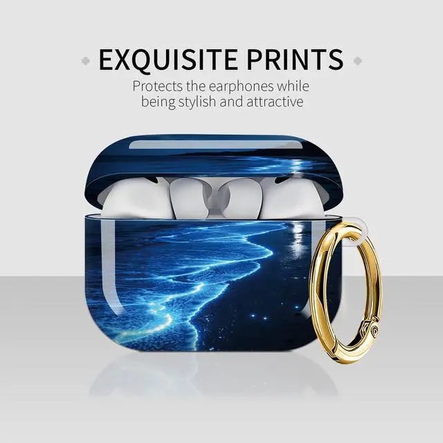 Alt view image 3 of 6 - Case Compatible with AirPod Pro 3 2025, Cute Protective Cover with Keychain for AirPod Pro 3rd Generation, Full Protection Case for Women Girls(Glowing Ocean Waves Night Beach)