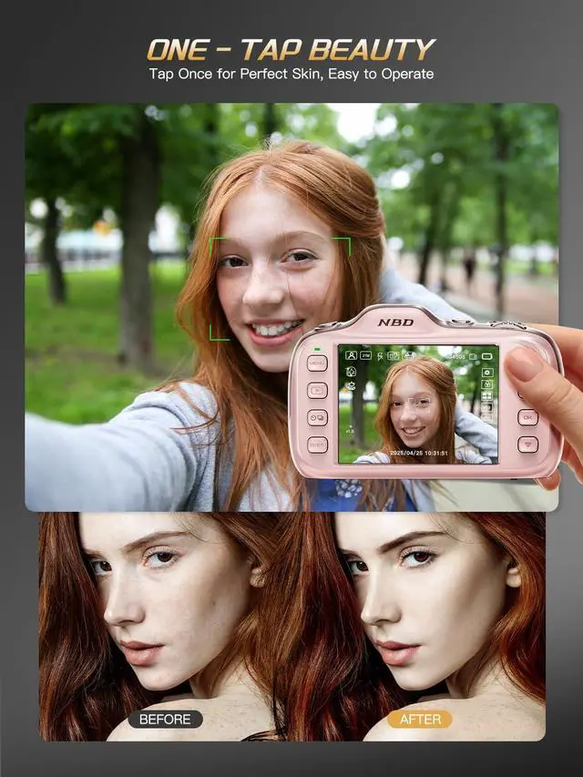 Alt view image 6 of 7 - True 4K Digital Camera with Beauty Mode, 64MP Vlogging Camera for Beginners,16X Zoom, Anti-Shake & Autofocus, 32GB Card, 120g Ultra Compact Portable Cameras for Photography (Pink)