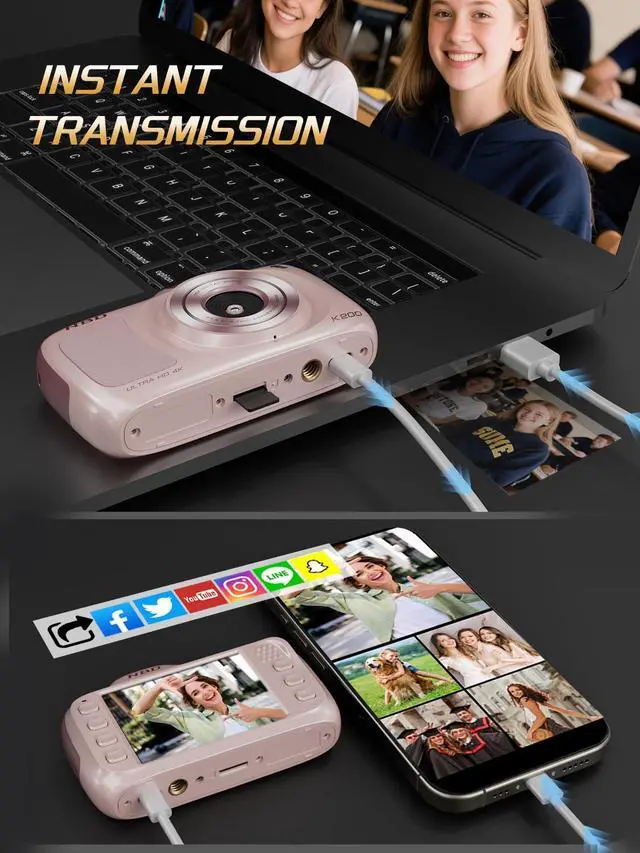 Alt view image 7 of 7 - True 4K Digital Camera with Beauty Mode, 64MP Vlogging Camera for Beginners,16X Zoom, Anti-Shake & Autofocus, 32GB Card, 120g Ultra Compact Portable Cameras for Photography (Pink)
