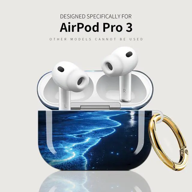 Alt view image 5 of 6 - Case Compatible with AirPod Pro 3 2025, Cute Protective Cover with Keychain for AirPod Pro 3rd Generation, Full Protection Case for Women Girls(Glowing Ocean Waves Night Beach)