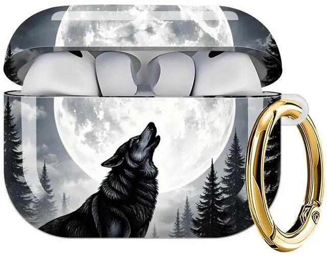 Main image of Case Compatible with AirPod Pro 3 2025, Cute Protective Cover with Keychain for AirPod Pro 3rd Generation, Full Protection Case for Women Girls(Wolf Howling Under Moon Forest)