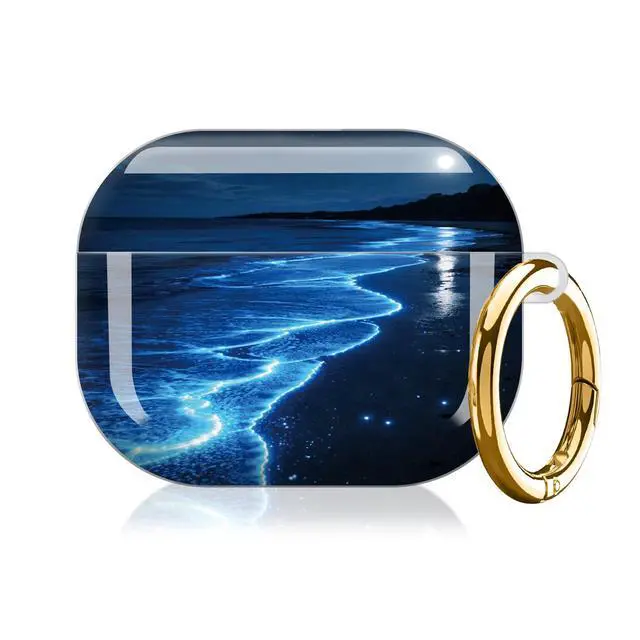 Alt view image 6 of 6 - Case Compatible with AirPod Pro 3 2025, Cute Protective Cover with Keychain for AirPod Pro 3rd Generation, Full Protection Case for Women Girls(Glowing Ocean Waves Night Beach)