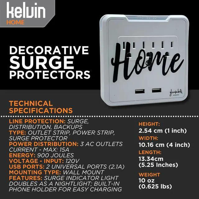 Alt view image 6 of 6 - Home - Decorative Surge Protector Plug-in Surge Protector with 3 Outlets & 2 USB Ports, Multi Wall Mount Socket Outlet, Power Expander for Home, Office, & Travel Use (Greece)