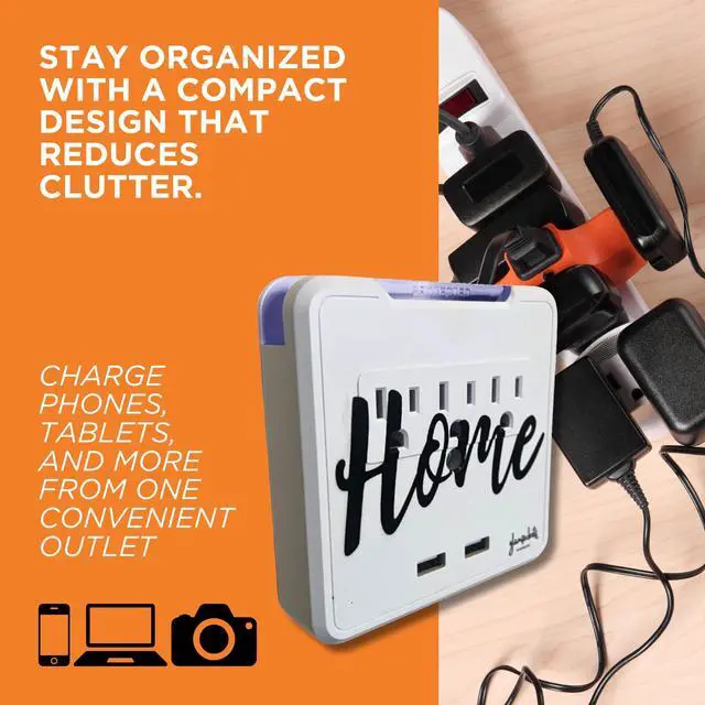 Alt view image 4 of 6 - Home - Decorative Surge Protector Plug-in Surge Protector with 3 Outlets & 2 USB Ports, Multi Wall Mount Socket Outlet, Power Expander for Home, Office, & Travel Use (Greece)