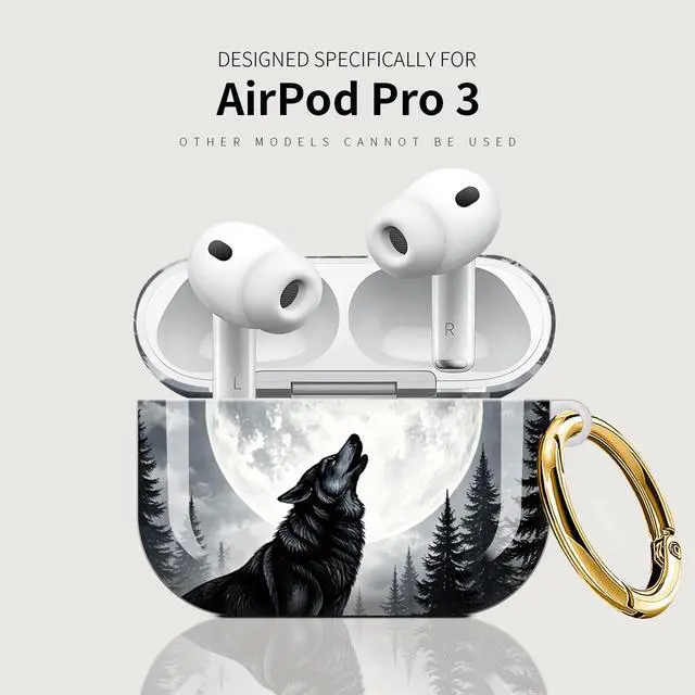 Alt view image 5 of 7 - Case Compatible with AirPod Pro 3 2025, Cute Protective Cover with Keychain for AirPod Pro 3rd Generation, Full Protection Case for Women Girls(Wolf Howling Under Moon Forest)