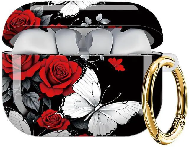 Main image of Case Compatible with AirPod Pro 3 2025, Cute Protective Cover with Keychain for AirPod Pro 3rd Generation, Full Protection Case for Women Girls(Red Roses White Butterfly)