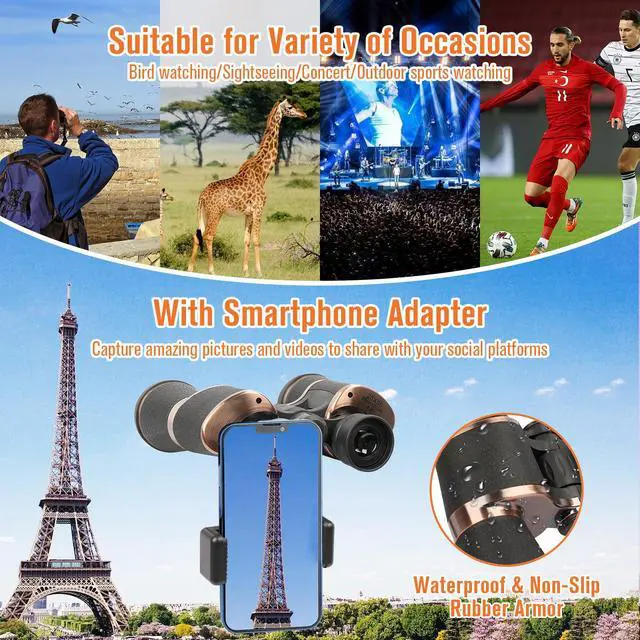 Alt view image 6 of 7 - 20x50 Binoculars for Adults, Binoculars HD High Powered Professionalfor Bird Watching Travel Stargazing Concerts Outdoor Sports-BAK4 Prism FMC Lens,Waterproof, Fogproof with Phone Adapter