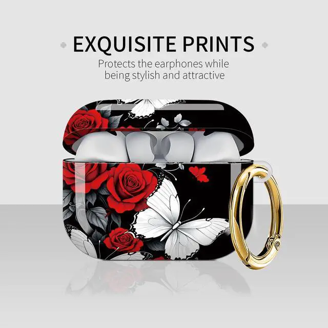 Alt view image 3 of 7 - Case Compatible with AirPod Pro 3 2025, Cute Protective Cover with Keychain for AirPod Pro 3rd Generation, Full Protection Case for Women Girls(Red Roses White Butterfly)