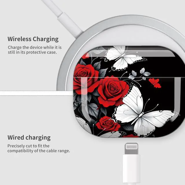 Alt view image 4 of 7 - Case Compatible with AirPod Pro 3 2025, Cute Protective Cover with Keychain for AirPod Pro 3rd Generation, Full Protection Case for Women Girls(Red Roses White Butterfly)