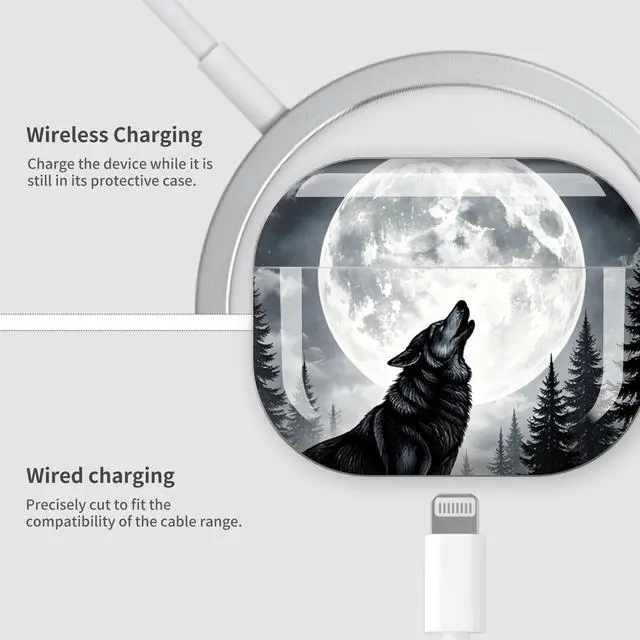 Alt view image 4 of 7 - Case Compatible with AirPod Pro 3 2025, Cute Protective Cover with Keychain for AirPod Pro 3rd Generation, Full Protection Case for Women Girls(Wolf Howling Under Moon Forest)