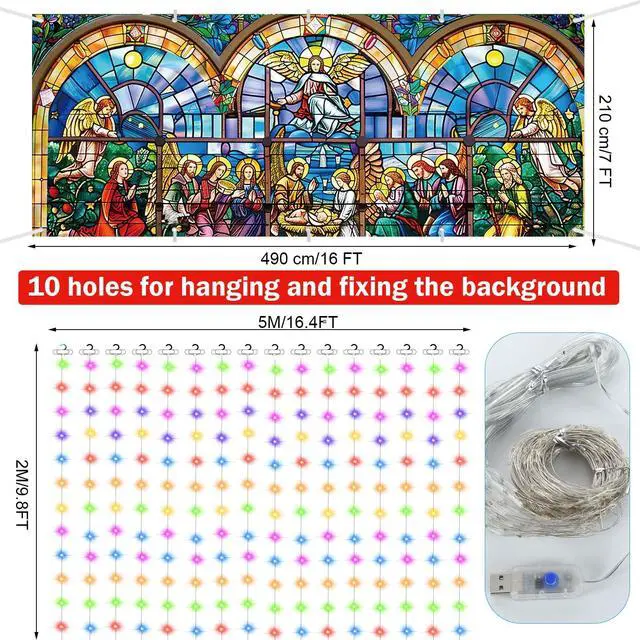 Alt view image 2 of 6 - Christmas Lighted Nativity Garage Door Decorations Banner 7x16ft
