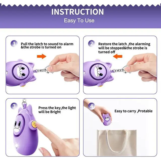 Alt view image 3 of 6 - Personal Alarm Keychain for Women with LED Light, Safe Sound 130dB Loud Siren, Cute Emergency Self-Defense Safety Alarm, Security Siren for Children