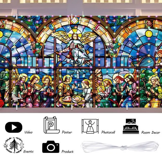 Alt view image 6 of 6 - Christmas Lighted Nativity Garage Door Decorations Banner 7x16ft