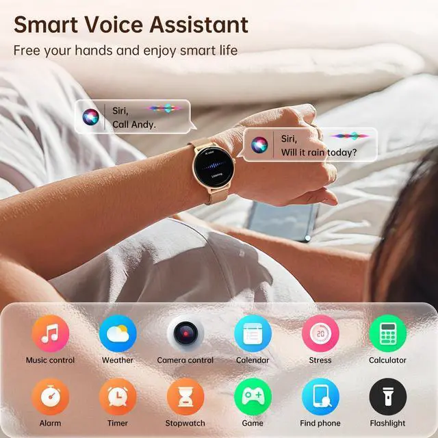 Alt view image 5 of 7 - Smart Watch for Women, 1.27" AMOLED Screen Smartwatch with Answer/Make Call for iPhone/Android/Samsung, Fitness Tracker with 120+ Sport Modes, Heart Rate/Sleep/Health Monitor, IP68 Waterproof, Gold