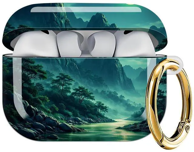 Main image of Case Compatible with AirPod Pro 3 2025, Cute Protective Cover with Keychain for AirPod Pro 3rd Generation, Full Protection Case for Women Girls(Moonlit Mountain River Forest Night Glow)