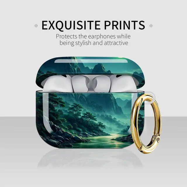 Alt view image 3 of 7 - Case Compatible with AirPod Pro 3 2025, Cute Protective Cover with Keychain for AirPod Pro 3rd Generation, Full Protection Case for Women Girls(Moonlit Mountain River Forest Night Glow)