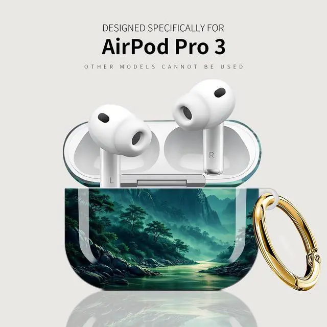 Alt view image 5 of 7 - Case Compatible with AirPod Pro 3 2025, Cute Protective Cover with Keychain for AirPod Pro 3rd Generation, Full Protection Case for Women Girls(Moonlit Mountain River Forest Night Glow)