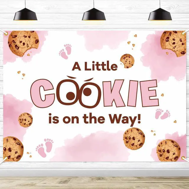 Main image of A Little Cookie is on the Way Backdrop Background - Cookie Baby Shower Decorations, Cookie Baby Shower Backdrop, Welcome Baby Girl Party Photo Booth (Pink), 7 * 5 Ft