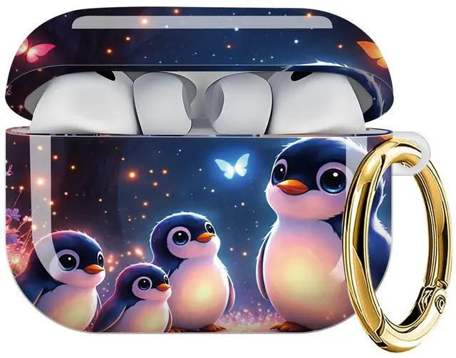 Main image of Case Compatible with AirPod Pro 3 2025, Cute Protective Cover with Keychain for AirPod Pro 3rd Generation, Full Protection Case for Women Girls(Penguins Glowing Butterflies Night Forest)
