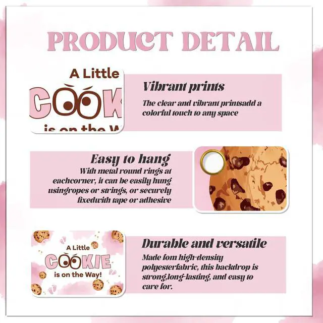 Alt view image 2 of 6 - A Little Cookie is on the Way Backdrop Background - Cookie Baby Shower Decorations, Cookie Baby Shower Backdrop, Welcome Baby Girl Party Photo Booth (Pink), 7 * 5 Ft