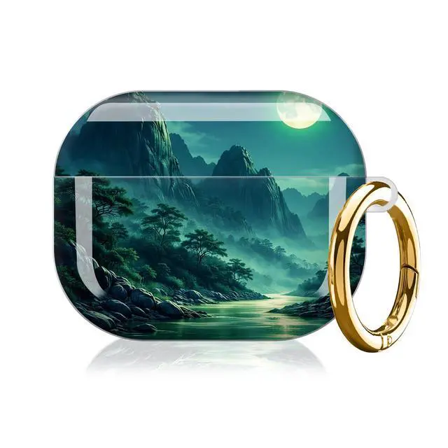 Alt view image 7 of 7 - Case Compatible with AirPod Pro 3 2025, Cute Protective Cover with Keychain for AirPod Pro 3rd Generation, Full Protection Case for Women Girls(Moonlit Mountain River Forest Night Glow)