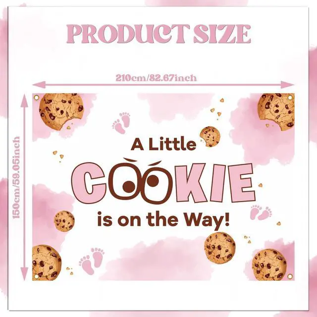 Alt view image 3 of 6 - A Little Cookie is on the Way Backdrop Background - Cookie Baby Shower Decorations, Cookie Baby Shower Backdrop, Welcome Baby Girl Party Photo Booth (Pink), 7 * 5 Ft