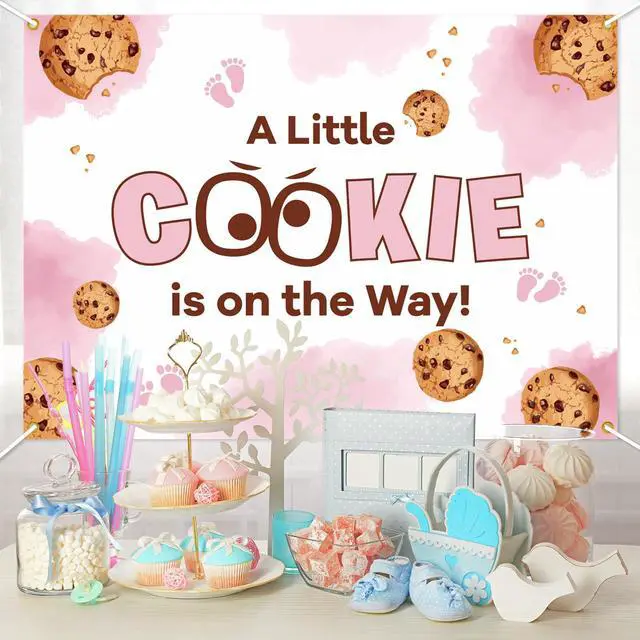 Alt view image 5 of 6 - A Little Cookie is on the Way Backdrop Background - Cookie Baby Shower Decorations, Cookie Baby Shower Backdrop, Welcome Baby Girl Party Photo Booth (Pink), 7 * 5 Ft