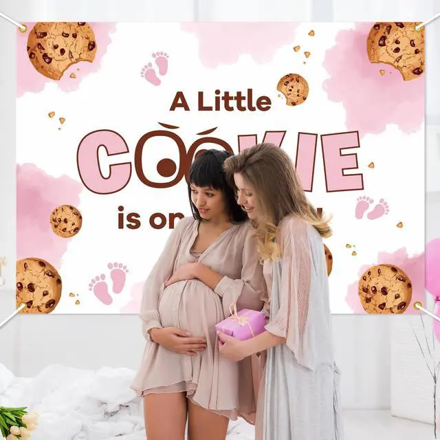 Alt view image 4 of 6 - A Little Cookie is on the Way Backdrop Background - Cookie Baby Shower Decorations, Cookie Baby Shower Backdrop, Welcome Baby Girl Party Photo Booth (Pink), 7 * 5 Ft