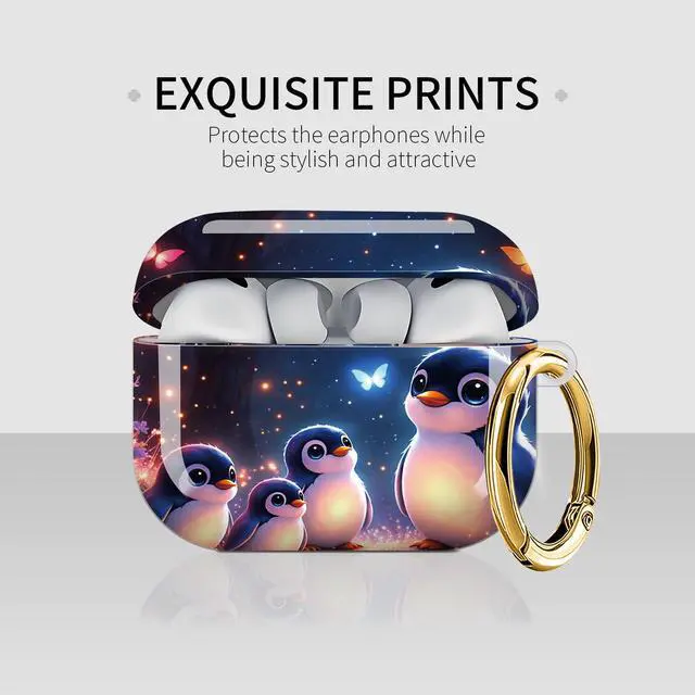 Alt view image 3 of 7 - Case Compatible with AirPod Pro 3 2025, Cute Protective Cover with Keychain for AirPod Pro 3rd Generation, Full Protection Case for Women Girls(Penguins Glowing Butterflies Night Forest)
