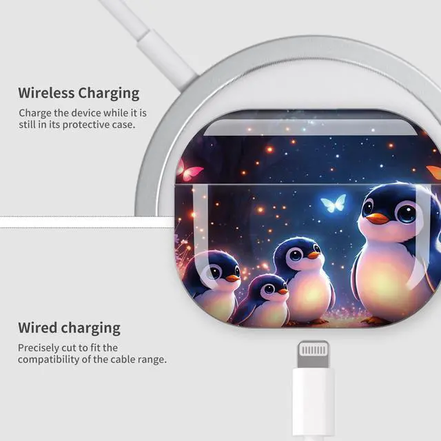 Alt view image 4 of 7 - Case Compatible with AirPod Pro 3 2025, Cute Protective Cover with Keychain for AirPod Pro 3rd Generation, Full Protection Case for Women Girls(Penguins Glowing Butterflies Night Forest)