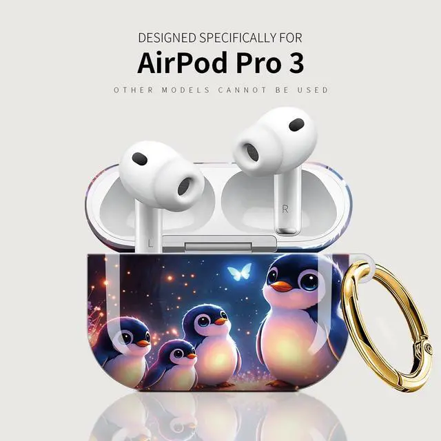 Alt view image 5 of 7 - Case Compatible with AirPod Pro 3 2025, Cute Protective Cover with Keychain for AirPod Pro 3rd Generation, Full Protection Case for Women Girls(Penguins Glowing Butterflies Night Forest)