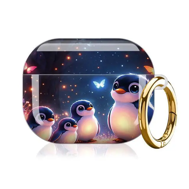 Alt view image 7 of 7 - Case Compatible with AirPod Pro 3 2025, Cute Protective Cover with Keychain for AirPod Pro 3rd Generation, Full Protection Case for Women Girls(Penguins Glowing Butterflies Night Forest)