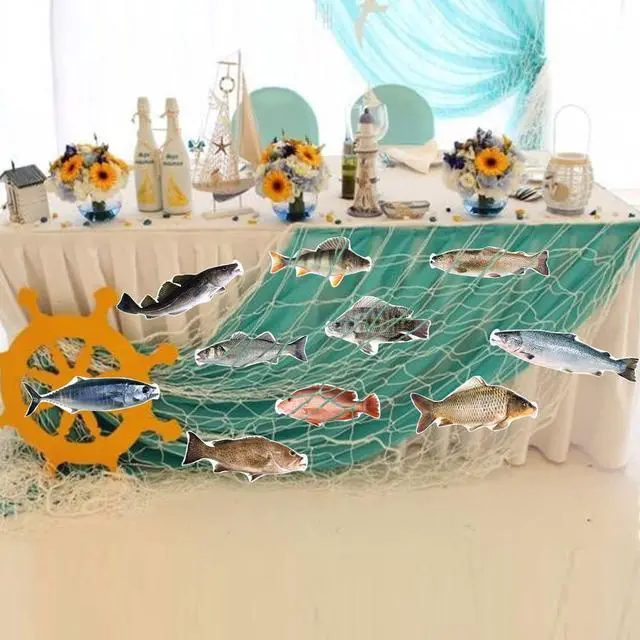 Alt view image 3 of 5 - Gone Fish Net Fish Banner Party Supply Kit Photo Backdrop | 1st Birthday, Baby Shower, Under the Sea, Nautical Mermaid Pirate Hawaiian Luau Yacht Beach Themed, Monthly Baptism