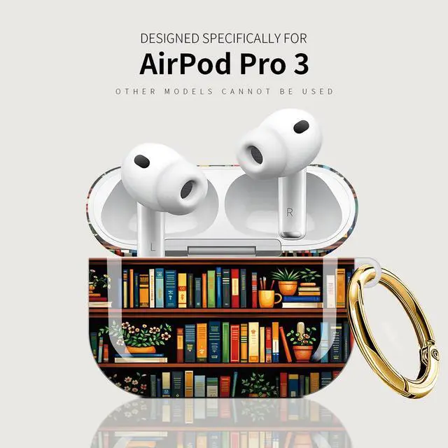 Alt view image 5 of 7 - Case Compatible with AirPod Pro 3 2025, Cute Protective Cover with Keychain for AirPod Pro 3rd Generation, Full Protection Case for Women Girls(Bookshelf Plants Books)