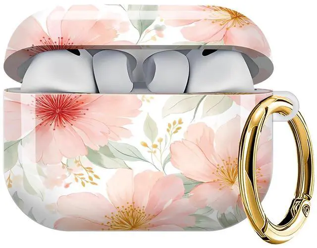 Main image of Case Compatible with AirPod Pro 3 2025, Cute Protective Cover with Keychain for AirPod Pro 3rd Generation, Full Protection Case for Women Girls(Floral Pink Blossoms Green)