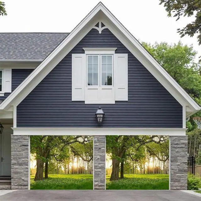 Alt view image 2 of 6 - 7x8ft Spring Forest Garage Door Decoration Banner Lush Green Old Trees Prairie Sunshine Field Natural Scenery Garage Door Backdrop Decoration for Indoor Outdoor Wall Door Photography