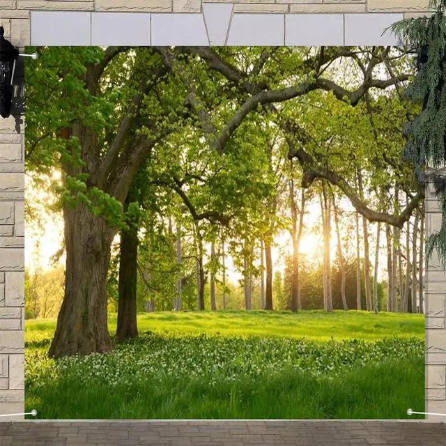 Alt view image 4 of 6 - 7x8ft Spring Forest Garage Door Decoration Banner Lush Green Old Trees Prairie Sunshine Field Natural Scenery Garage Door Backdrop Decoration for Indoor Outdoor Wall Door Photography