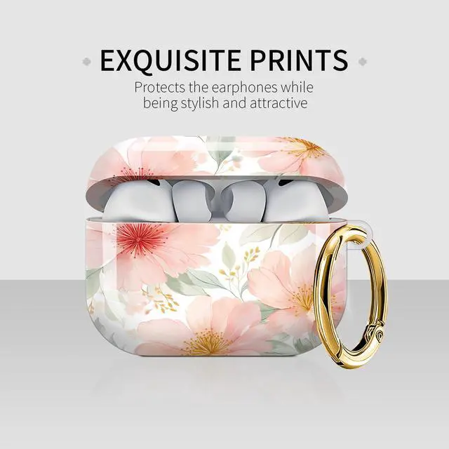 Alt view image 3 of 7 - Case Compatible with AirPod Pro 3 2025, Cute Protective Cover with Keychain for AirPod Pro 3rd Generation, Full Protection Case for Women Girls(Floral Pink Blossoms Green)