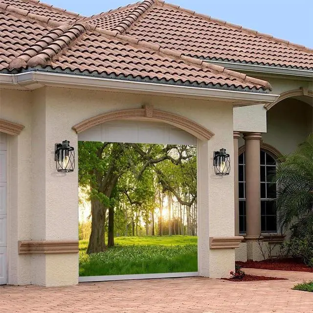 Alt view image 3 of 6 - 7x8ft Spring Forest Garage Door Decoration Banner Lush Green Old Trees Prairie Sunshine Field Natural Scenery Garage Door Backdrop Decoration for Indoor Outdoor Wall Door Photography