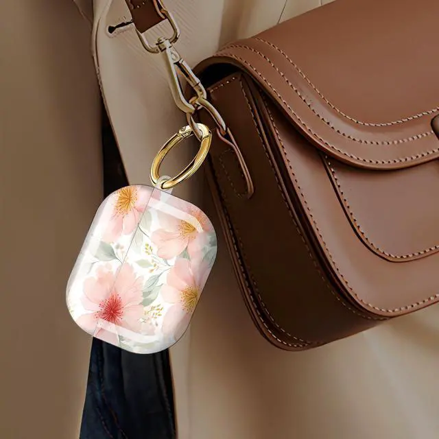 Alt view image 6 of 7 - Case Compatible with AirPod Pro 3 2025, Cute Protective Cover with Keychain for AirPod Pro 3rd Generation, Full Protection Case for Women Girls(Floral Pink Blossoms Green)