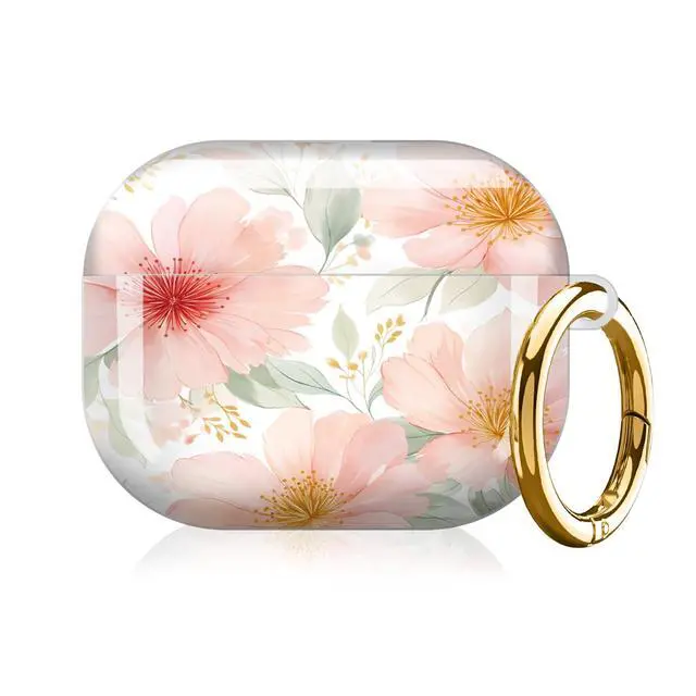 Alt view image 7 of 7 - Case Compatible with AirPod Pro 3 2025, Cute Protective Cover with Keychain for AirPod Pro 3rd Generation, Full Protection Case for Women Girls(Floral Pink Blossoms Green)