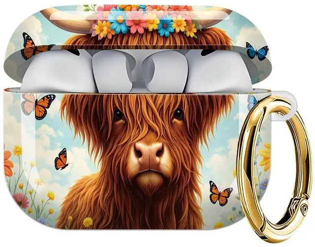 Main image of Case Compatible with AirPod Pro 3 2025, Cute Protective Cover with Keychain for AirPod Pro 3rd Generation, Full Protection Case for Women Girls(Floral Cow Butterfly Flowers)