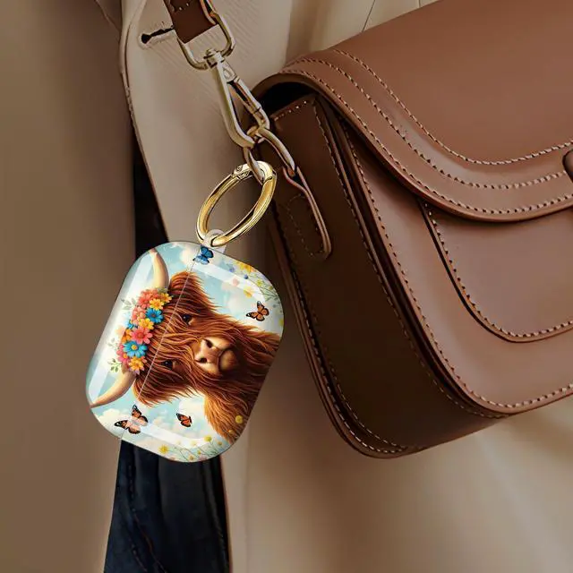 Alt view image 6 of 7 - Case Compatible with AirPod Pro 3 2025, Cute Protective Cover with Keychain for AirPod Pro 3rd Generation, Full Protection Case for Women Girls(Floral Cow Butterfly Flowers)
